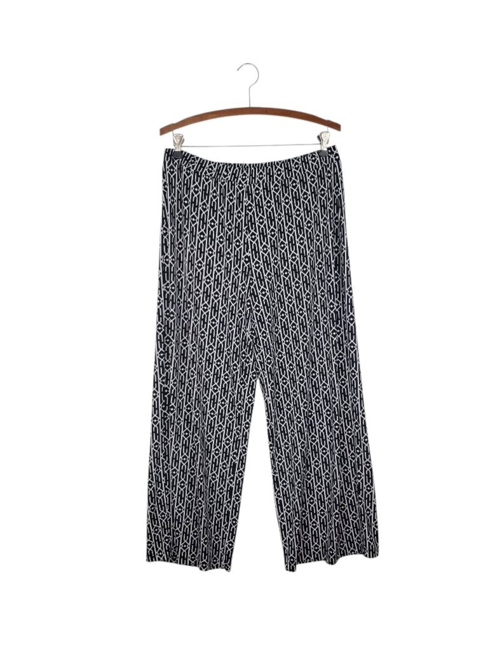 Susan Graver Slinky Liquid Knit Pull On Wide Leg Pants Black Geometric Womens M